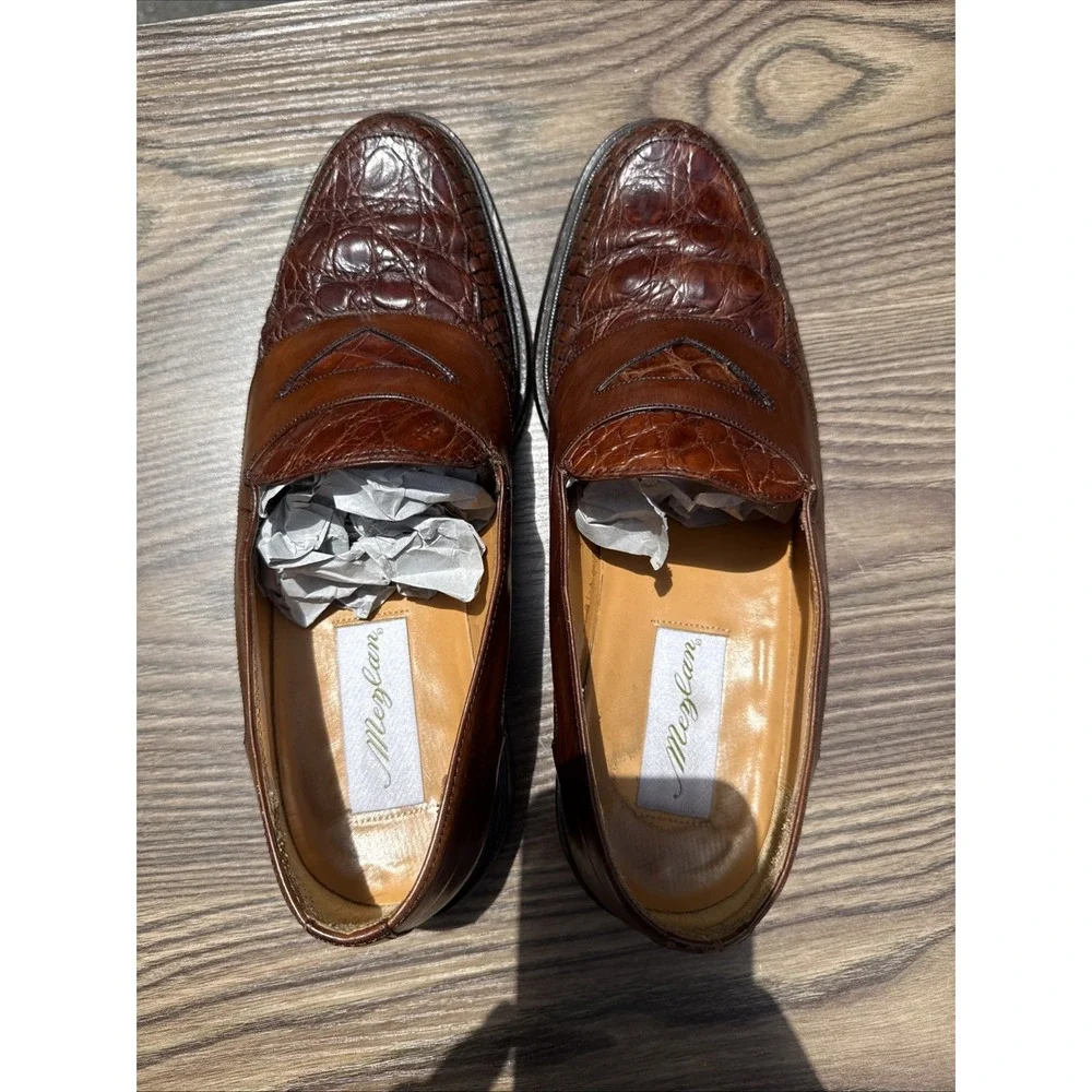 MEZLAN Crocodile Weave Catania Loafers Men's 9 M Brown Leather Slip On